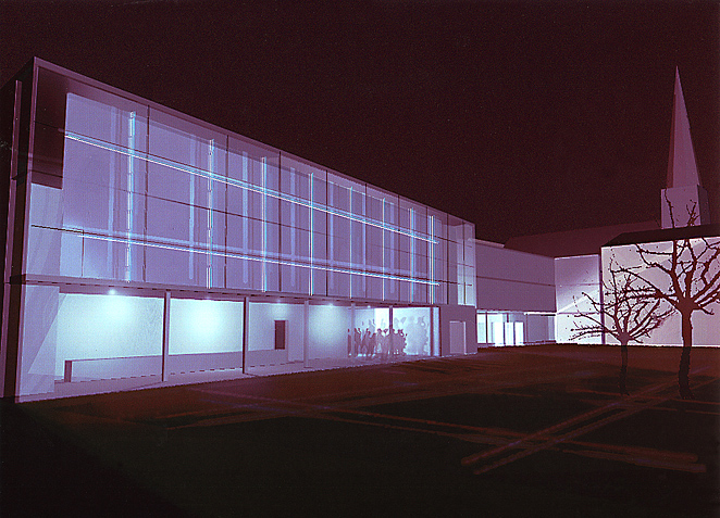 Gunda Foerster, FASSADE (Schaufenster), Neubau Museum für Zeitgenoessische Kunst, Hagen | Entwurf, 2001 – mit Caroline Raspé