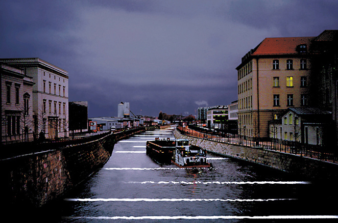 Gunda Foerster, LIGHTLINES ON THE WATER, spotlights, Spandau Shipping Canal, Berlin | concept, 2001_2