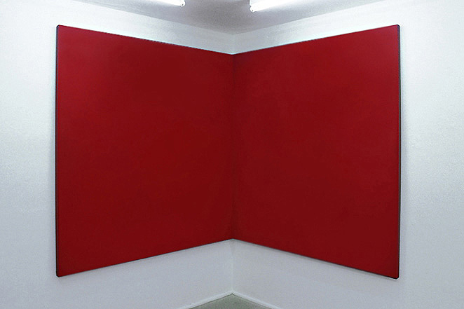 Gunda Forster, RED (Darkred-Darkred), two parts, 193 x 185 x 5,6 cm each| Oil / Canvas, 1994